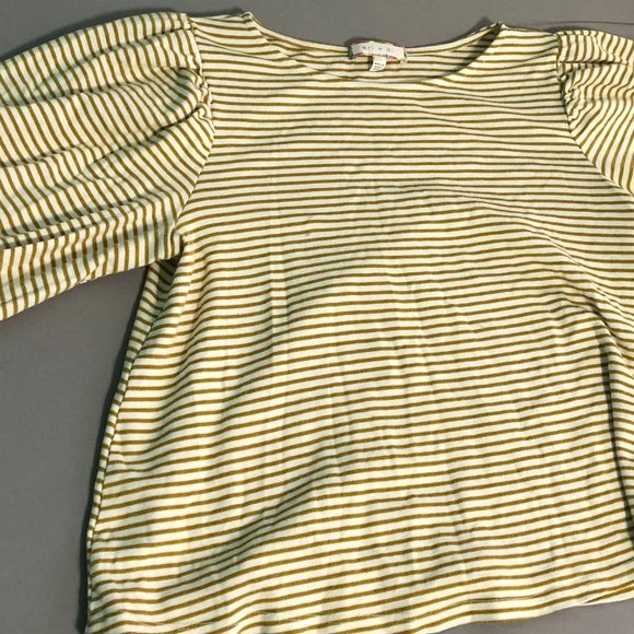 Anthropologie Eli + Ali Yellow Striped Blouse - Picture 2 of 2